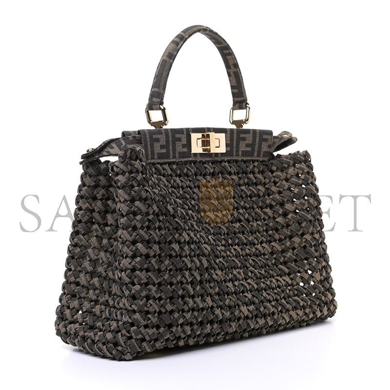 F**di fabric jacquard ff 1974 woven knotted medium peekaboo iconic satchel tobacco moro (34*25*13cm)
